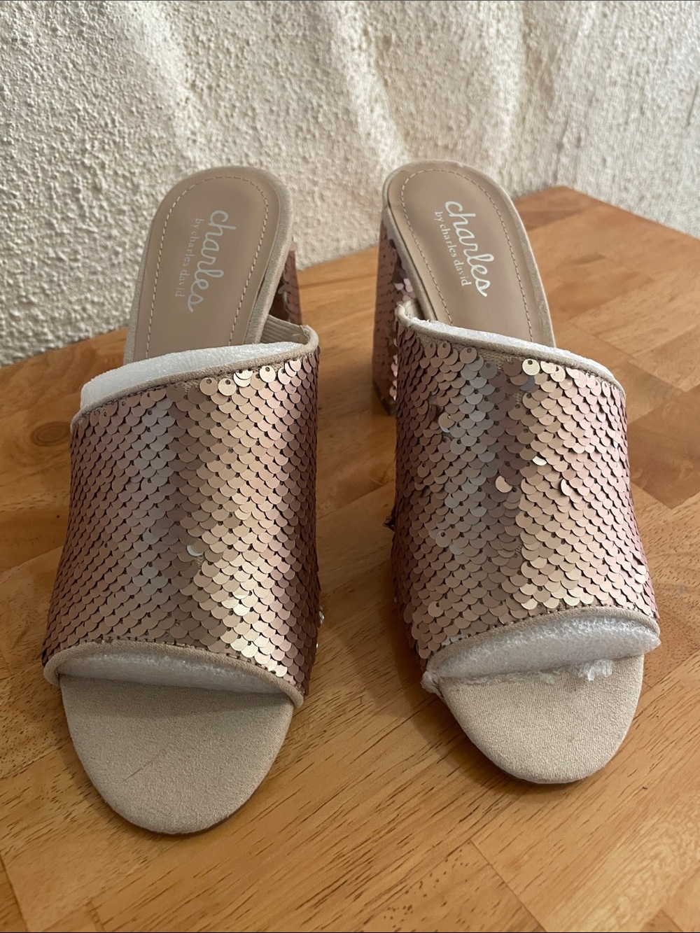 Charles By Charles David Rose Gold Sequin Slide Mules